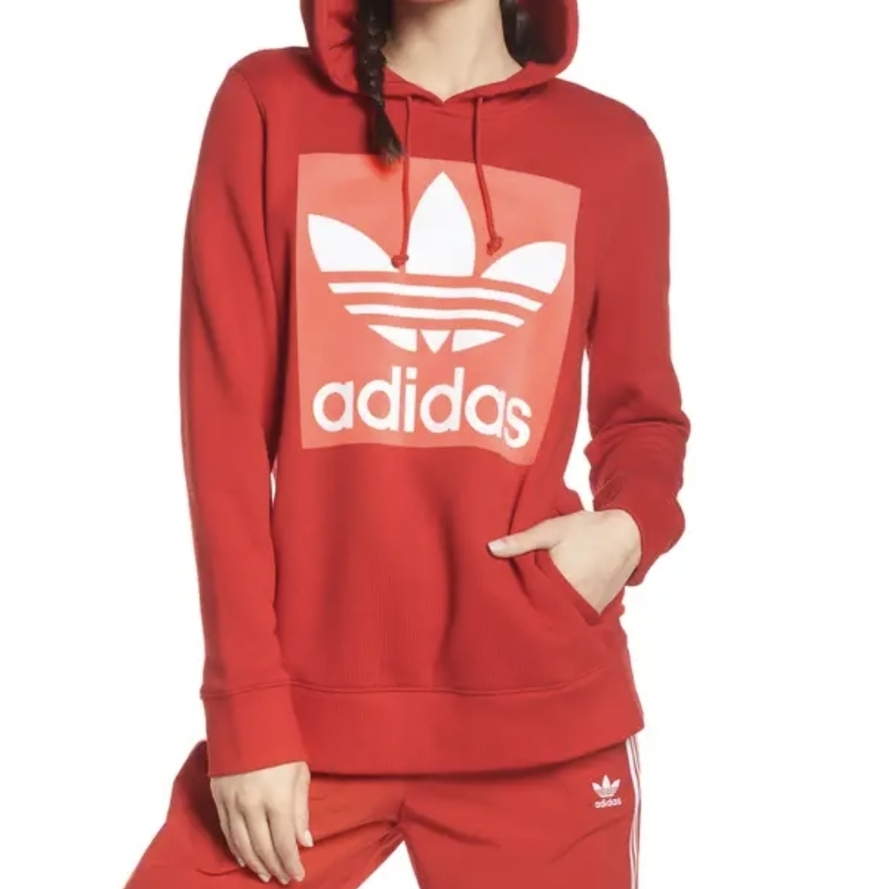 Adidas Red Hoodie with Trefoil Logo